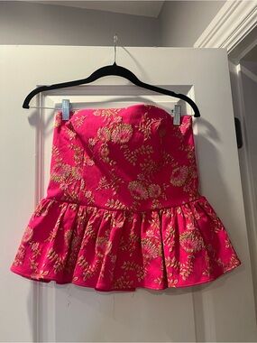 NWT Lavender Brown Hot Pink & Gold Floral Peplum Tube Top- small